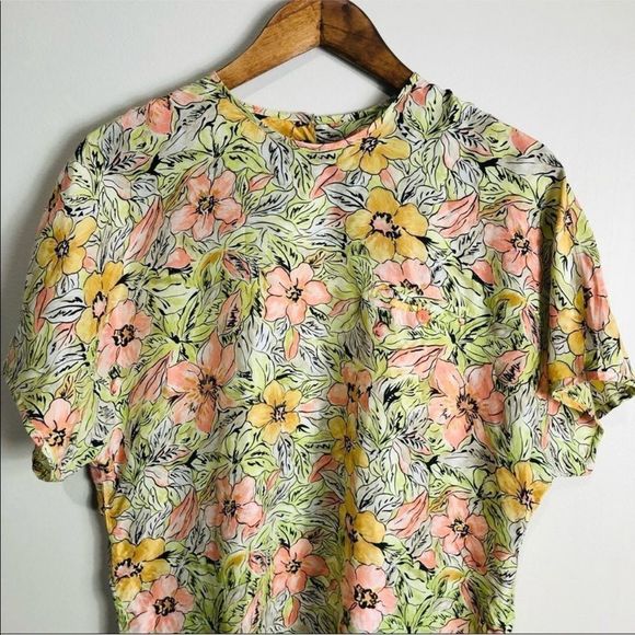Diane Gilman Floral Print Top - Yellow, Pink, Green - Picture 3 of 8